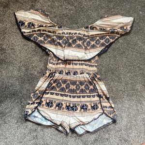 Elephant print off the shoulder romper